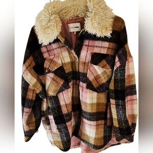 Fashion Nova Women's Plaid Jacket - Pink and Black